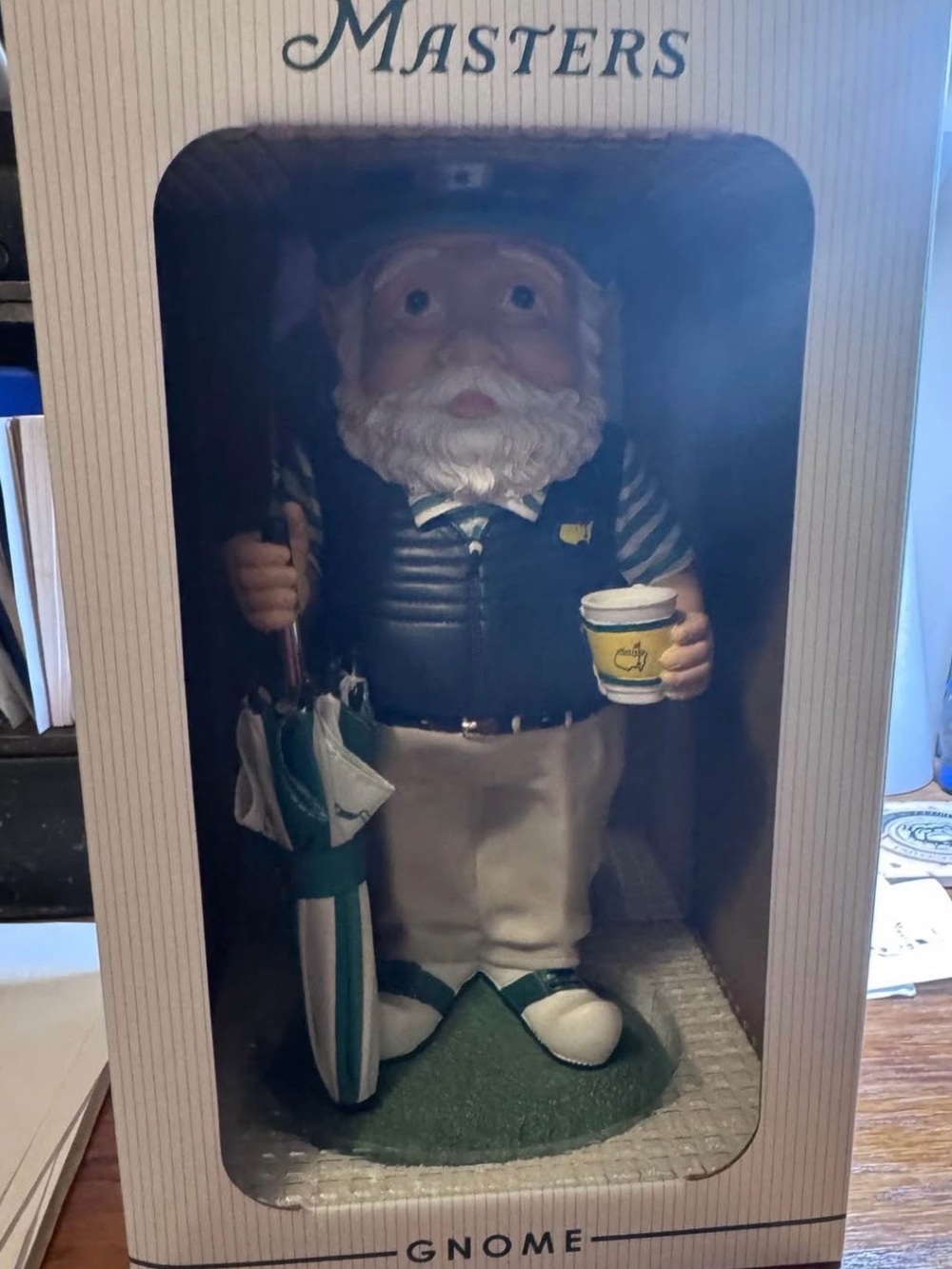 Masters Golf Gnome Figurine in Green, White, and Yellow